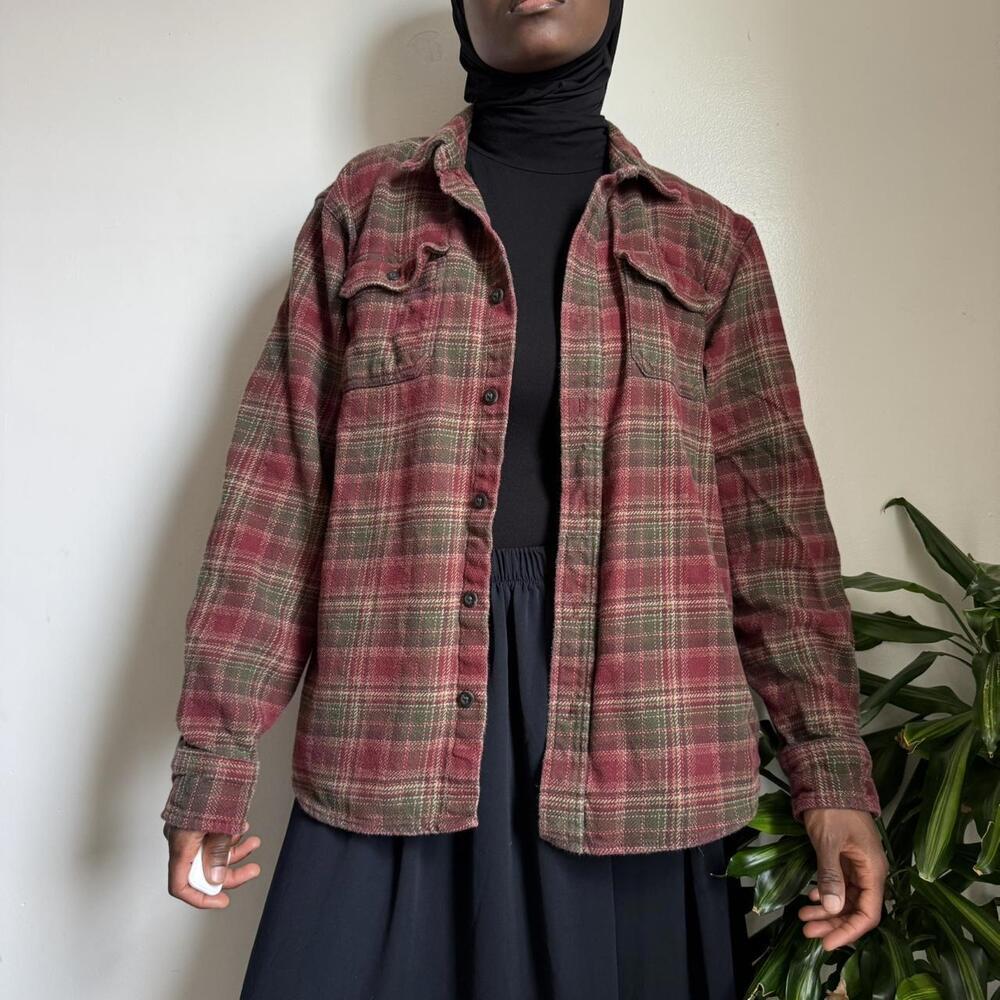 vintage unisex oversized button‎ up long sleeves plaid shirt size XL